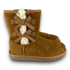 UGG Koolaburra Victoria Short Boot 1019372 Faux Fur Lined Suede Chestnut Youth 2